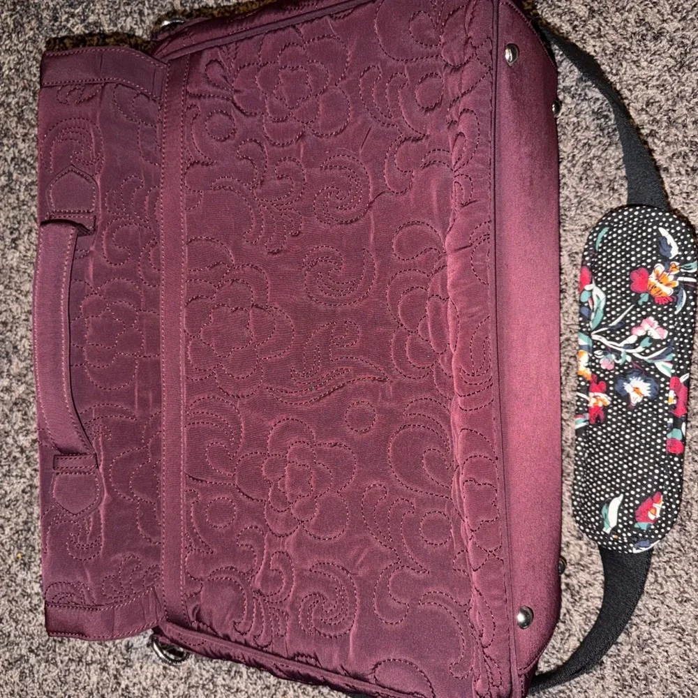 Vera Bradley Quilted Laptop Messenger Bag Plum Burgundy Floral Satchel